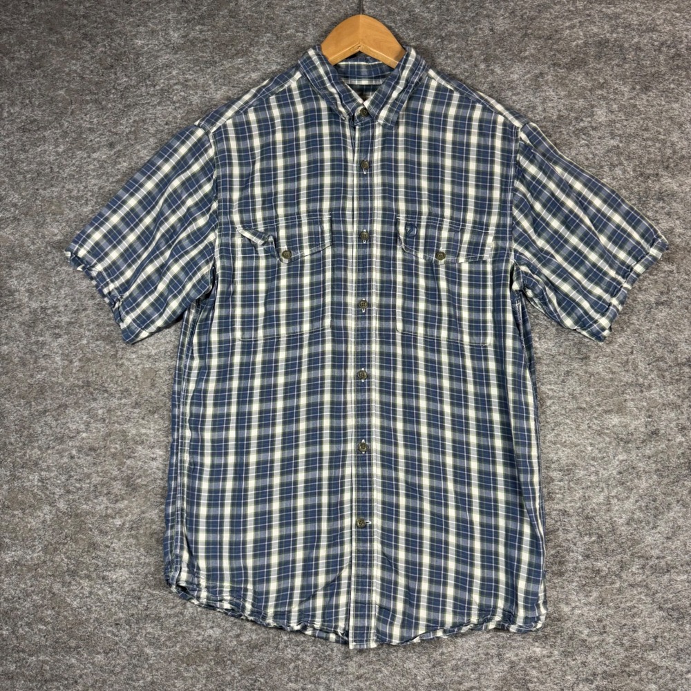 Fjallraven Abisko Cool Shirt SS Mens S Blue Green Plaid Button Up Outdoor